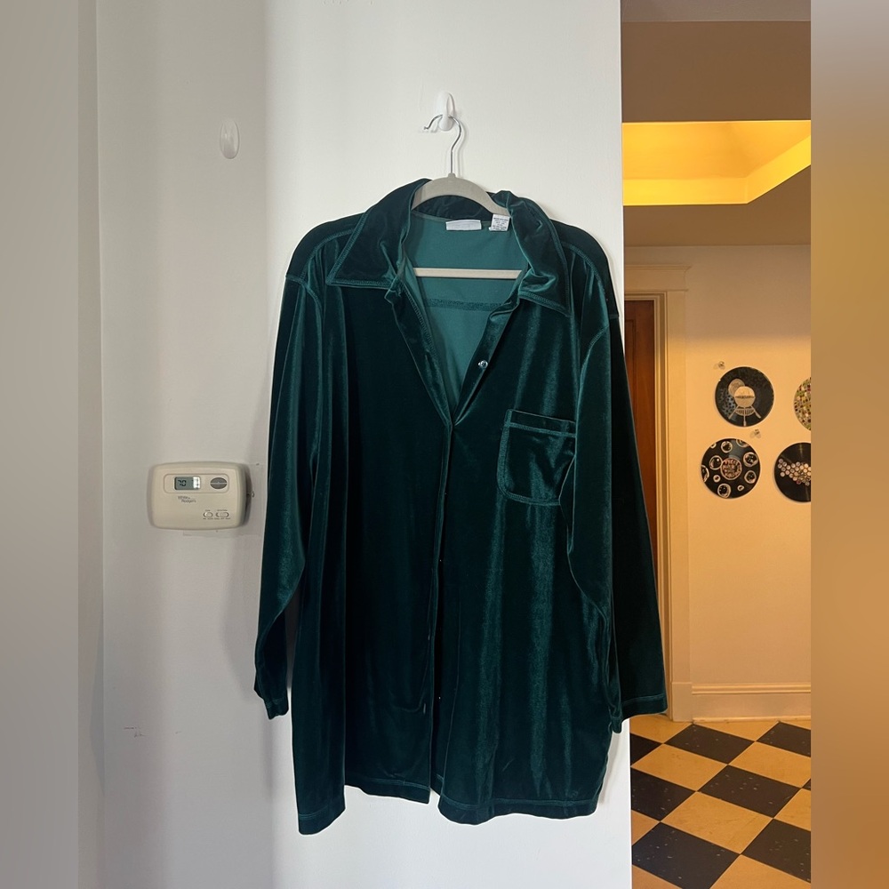 Velvet 3X Green/Teal button up long sleeve top